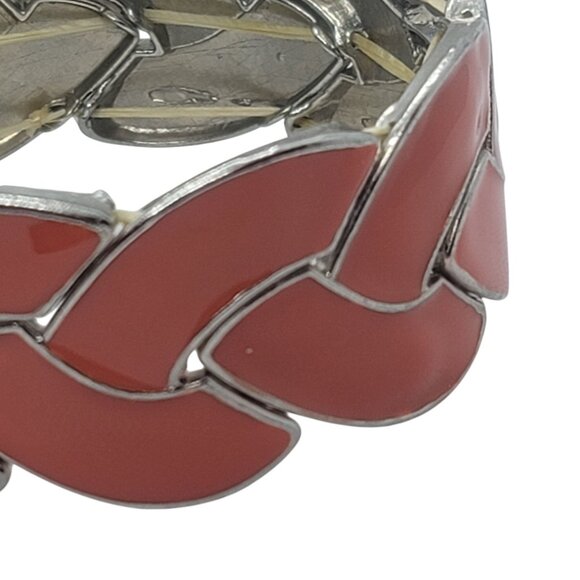 Orange Enamel & Silver-Tone Vintage Braided Stretch Bracelet Retro Jewelry - Picture 6 of 6